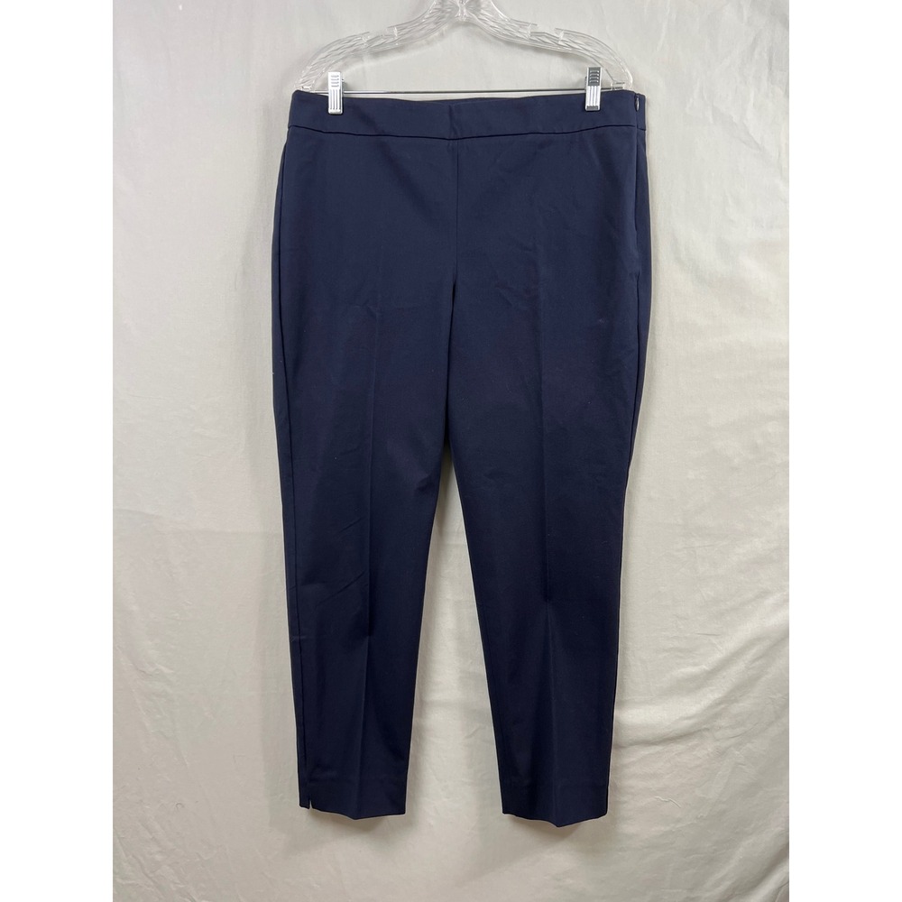 Talbots Chatham Ankle Pants Women 14P Navy Blue Side Zip Stretch Slim Leg